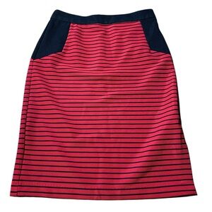 Kensie Red & Black Striped Pencil Skirt | Exposed Front Zipper | Size XS